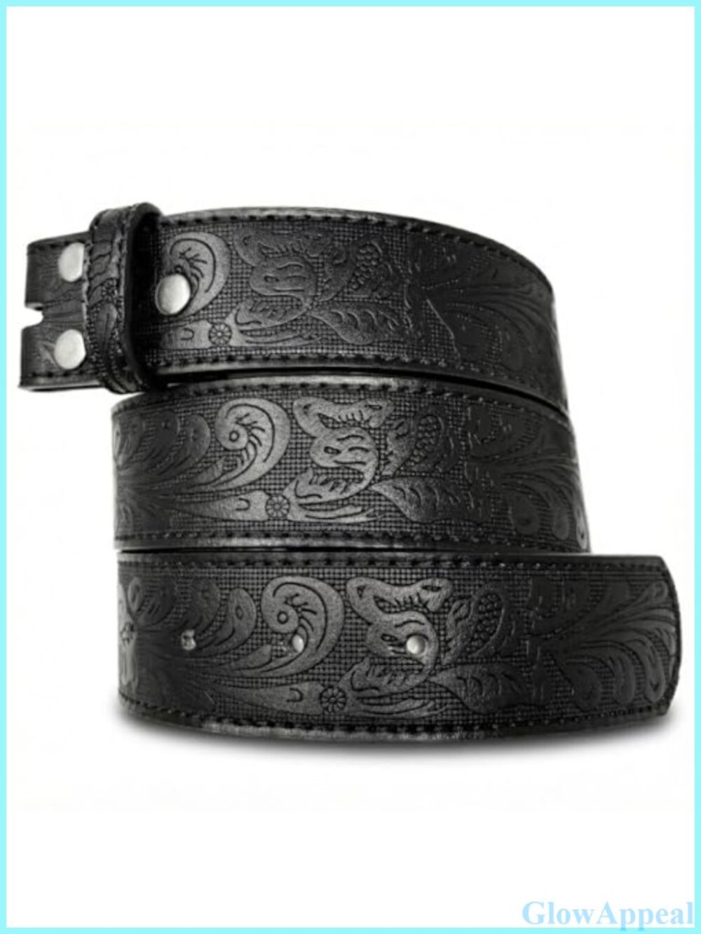 Bonded Leather Western Belt Strap 1.5" Wide Embossed Scrollwork No Buckle